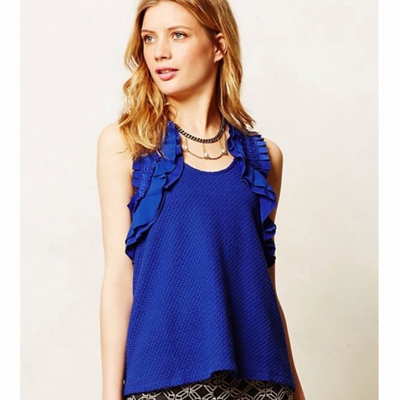 Anthropologie Tops - Anthro Deletta blue ruffle tank (L)